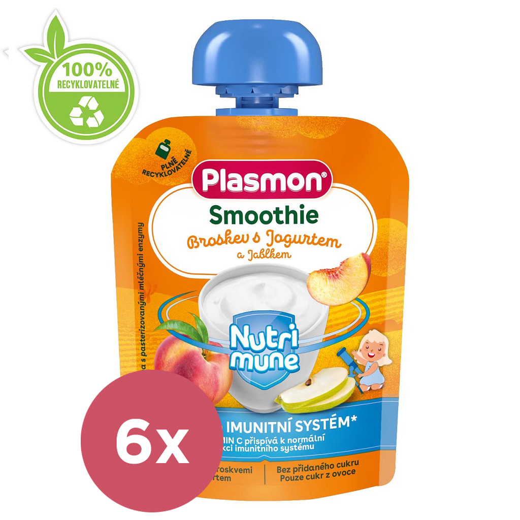 Obrázok 6x PLASMON Kapsička Smoothie NUTRI-MUNE bezlepkové ovoce-jogurt broskyňa a jablko 85g, 6 m+