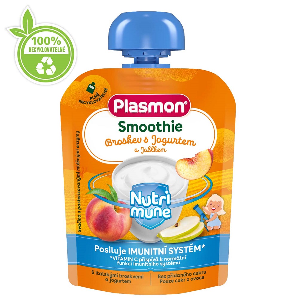 Obrázok PLASMON Kapsička Smoothie NUTRI-MUNE bezlepkové ovoce-jogurt broskyňa a jablko 85g, 6 m+