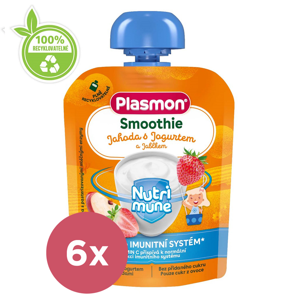 Obrázok 6x PLASMON Kapsička Smoothie NUTRI-MUNE bezlepkové ovoce-jogurt jablko a jahoda 85g, 6 m+