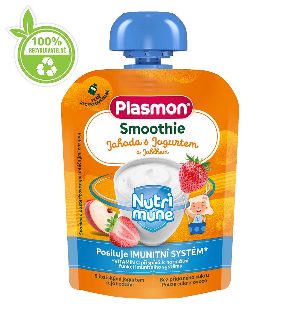 Obrázok PLASMON Kapsička Smoothie NUTRI-MUNE bezlepkové ovoce-jogurt jablko a jahoda 85g, 6 m+