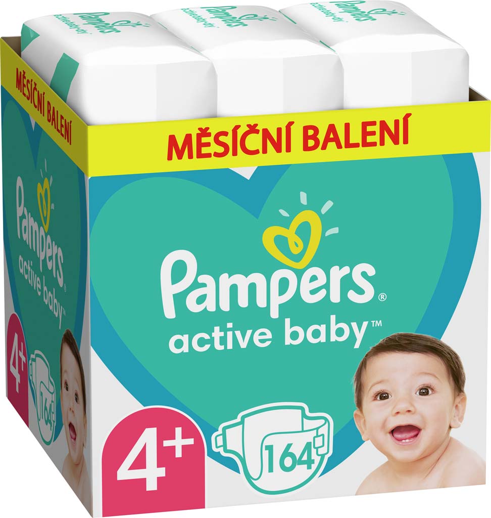 PAMPERS Active Baby Plienky jednorazové 4+ (10-15 kg) 164 ks - MESAČNÁ ZÁSOBA