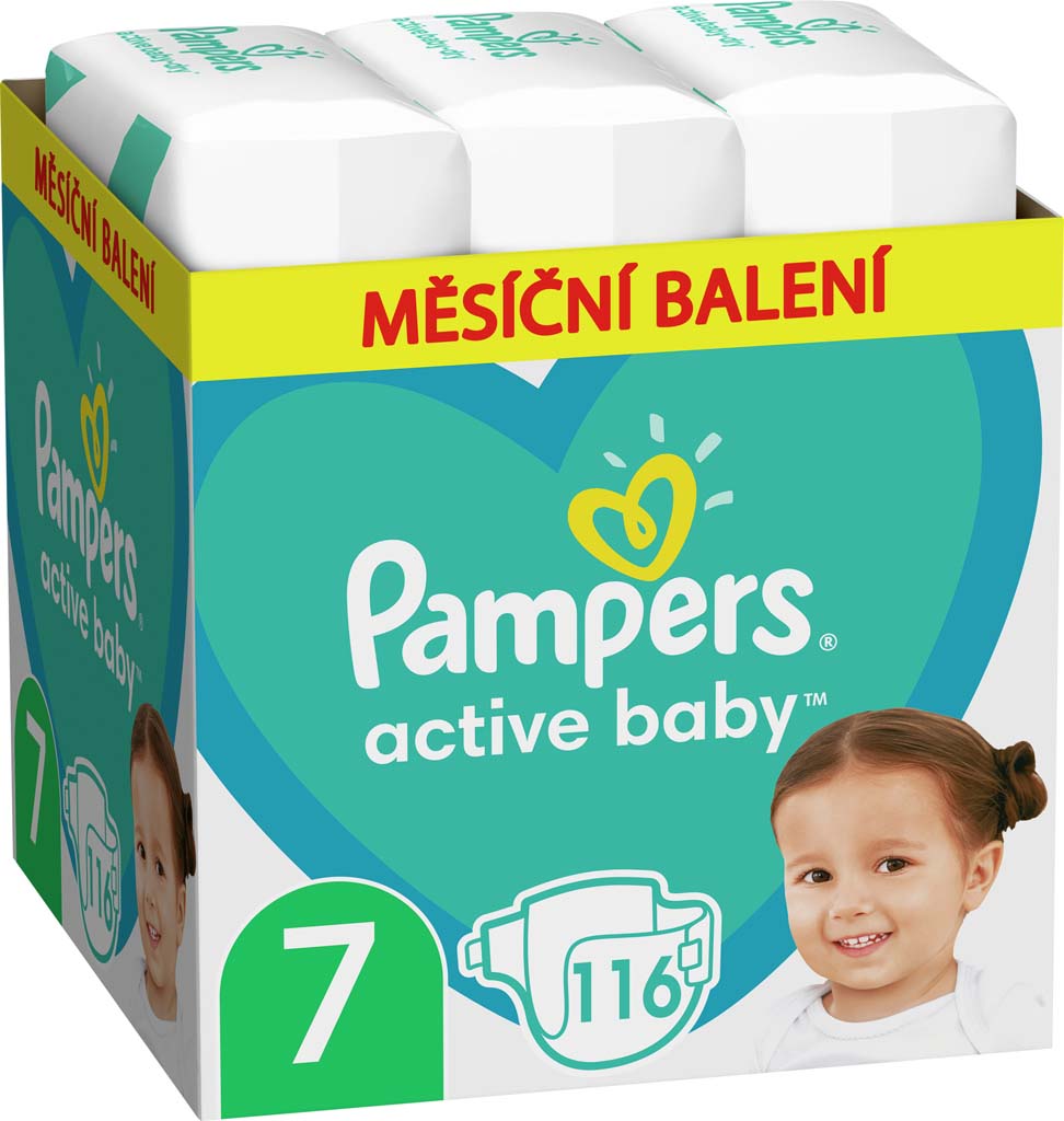 PAMPERS Active Baby Plienky jednorazové 7 (15 kg+) 116 ks - MESAČNÁ ZÁSOBA