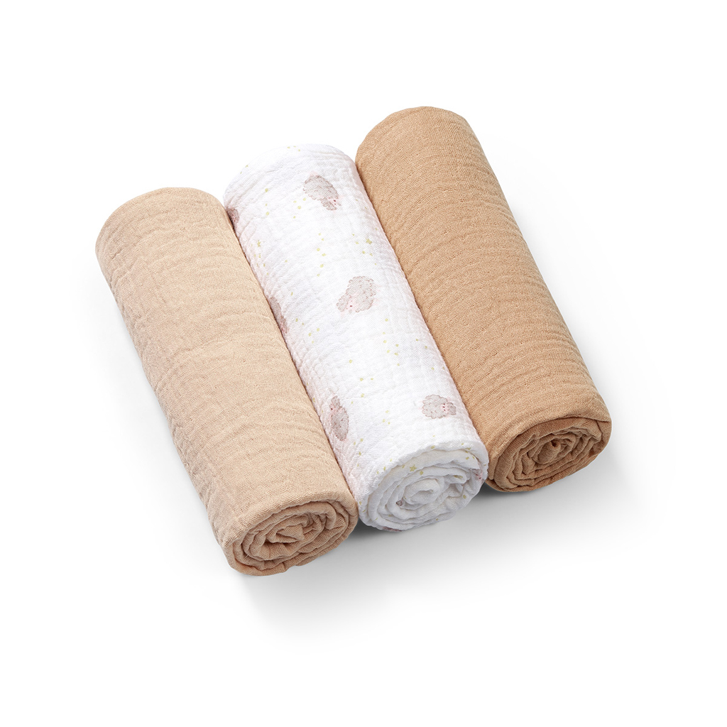 BABYONO Pleny mušelínové Super Soft 3 ks, Beige 70 x 70 cm