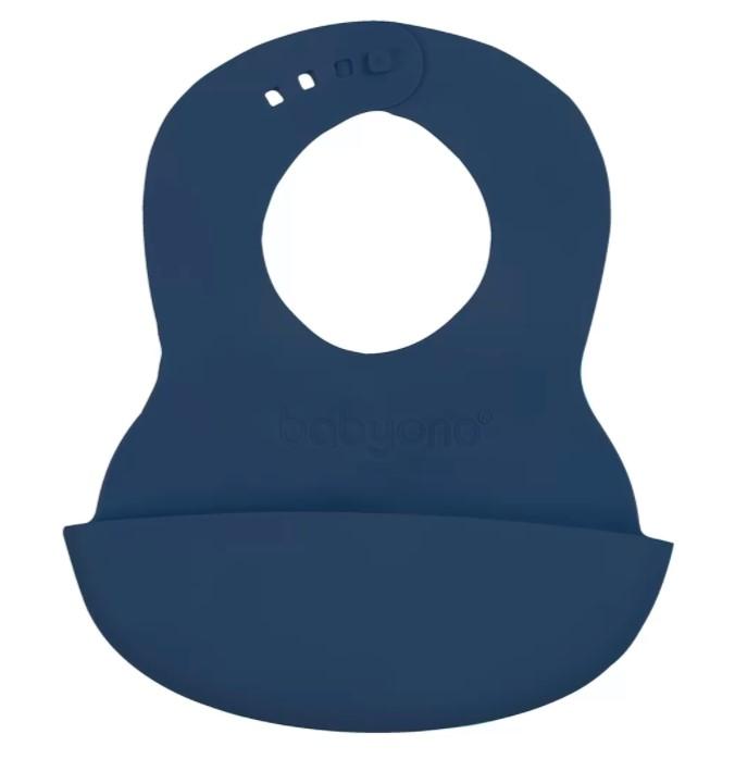 Obrázok BABYONO Podbradník mäkký plastový s vreckom bez BPA dark blue 6 m+