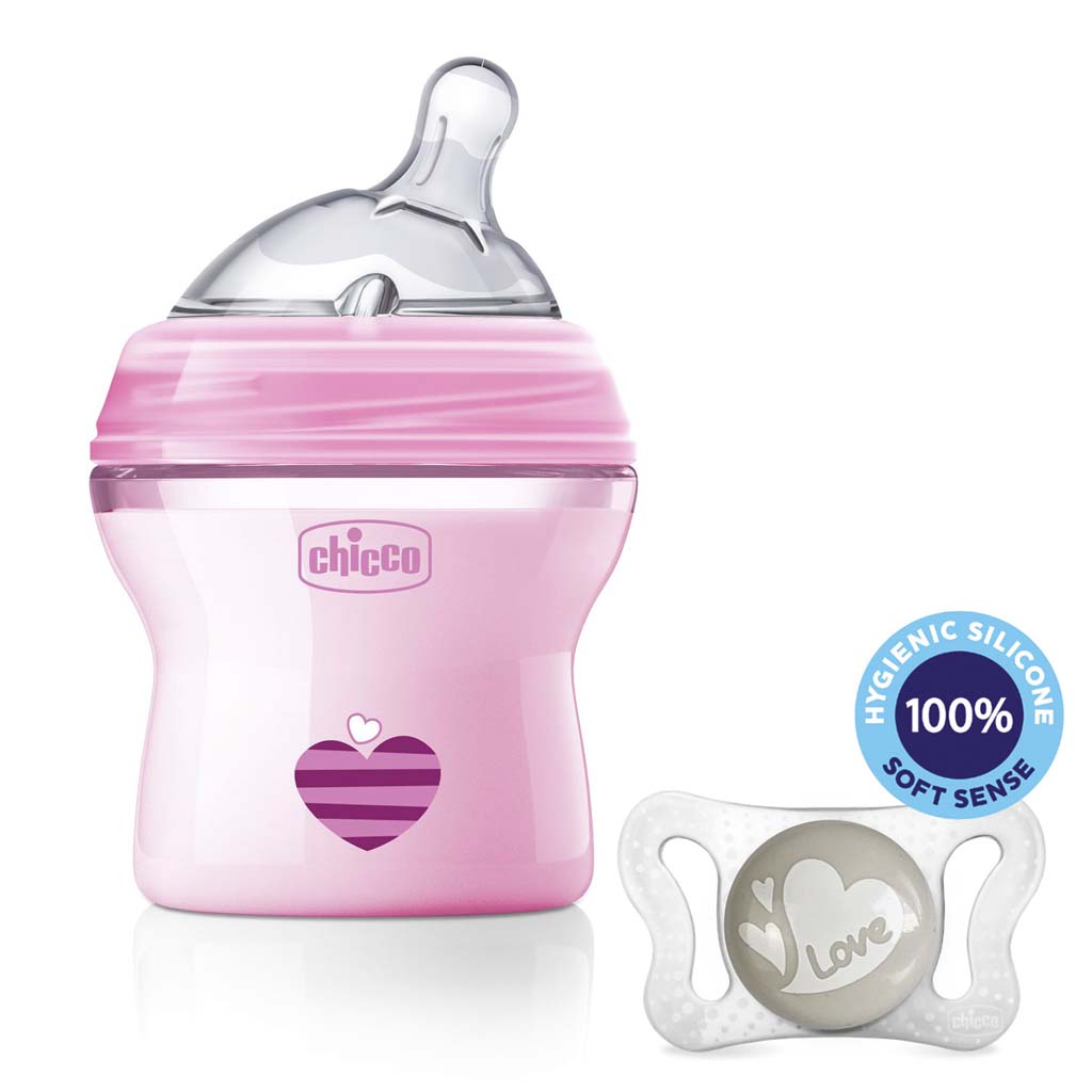 CHICCO Fľaša dojčenská Natural Feeling 150 ml, dievča 0m + vzorka Cumlík Physio Micro 0-2m