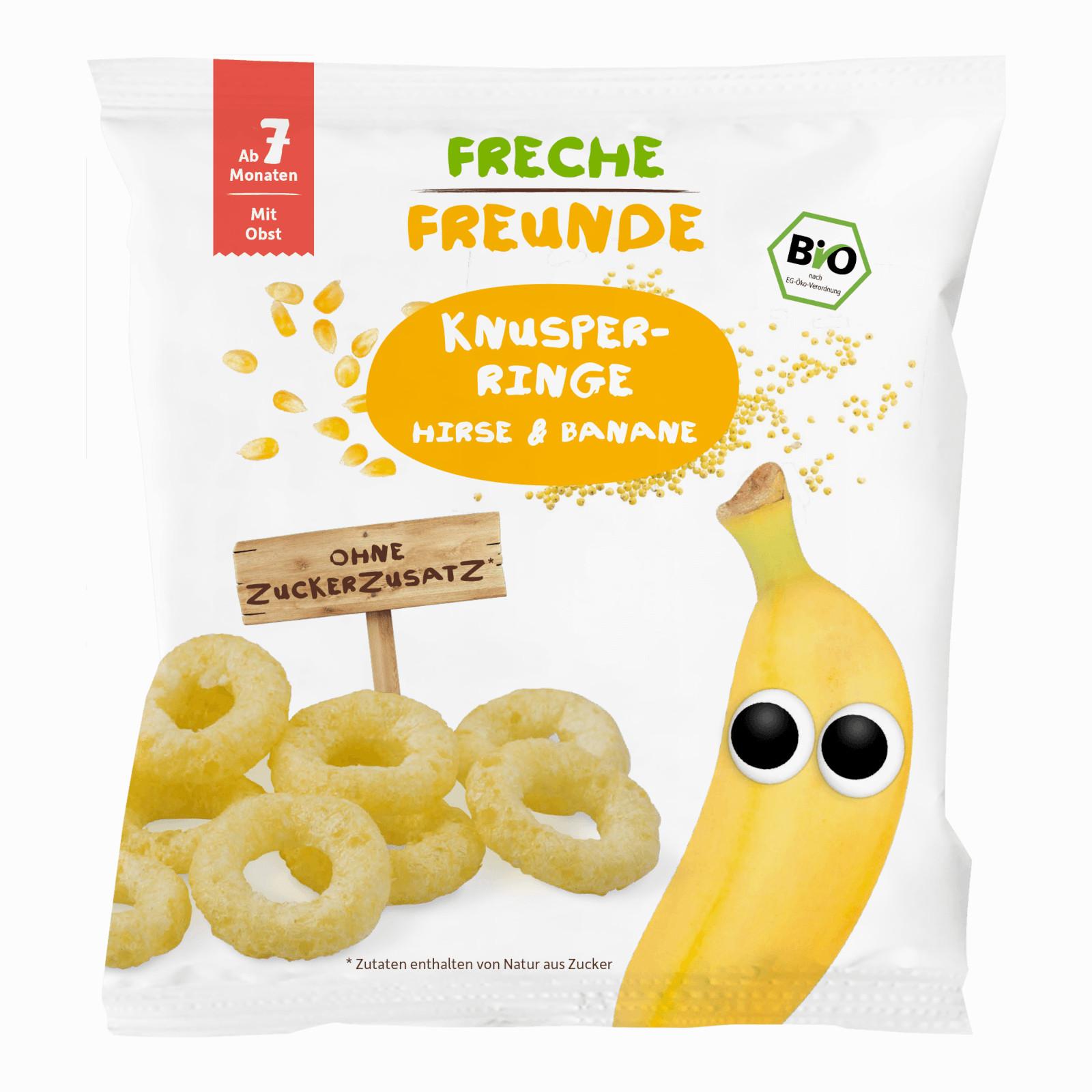 FRECHE FREUNDE BIO Krúžky chrumkavé Proso a banán 20 g, 7m+
