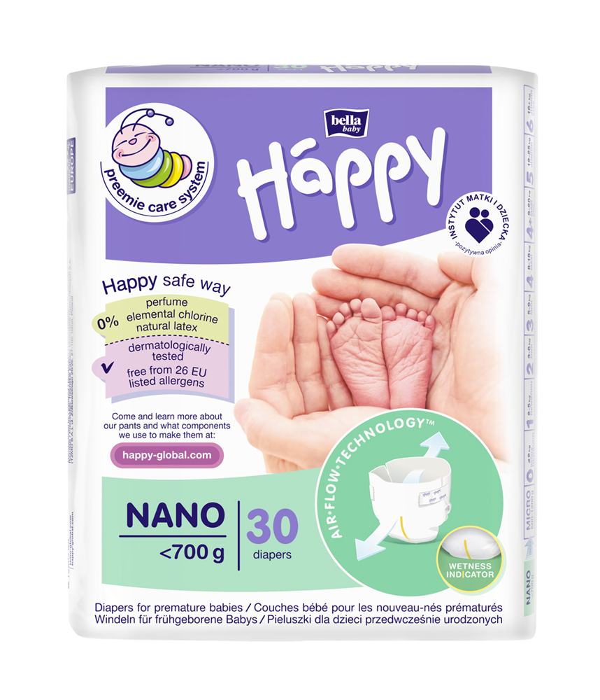 Obrázok BELLA HAPPY BABY Nano (do 0,7kg) 30 ks – jednorazové plienky