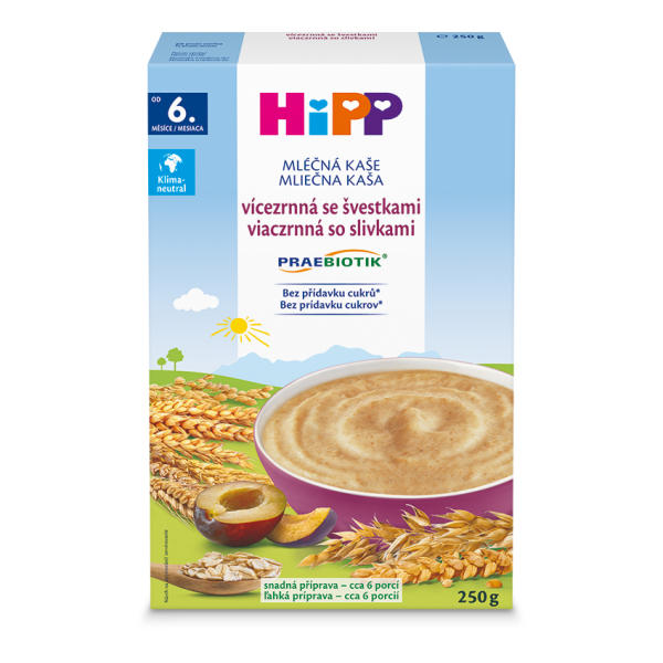 HiPP PRAEBIOTIK® Kaša mliečna viaczrnná so slivkami 250 g, 6m+