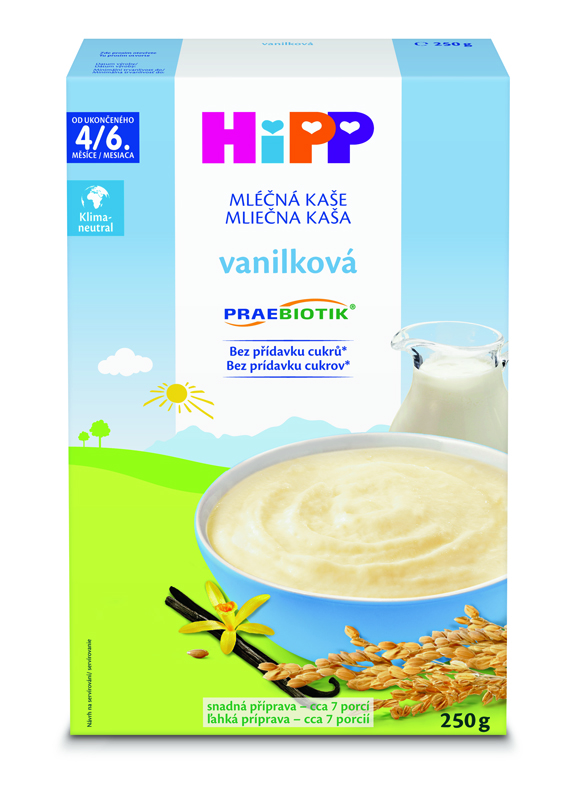 HiPP PRAEBIOTIK® Kaša mliečna pre dojčatá vanilková 250 g, 4/6m+
