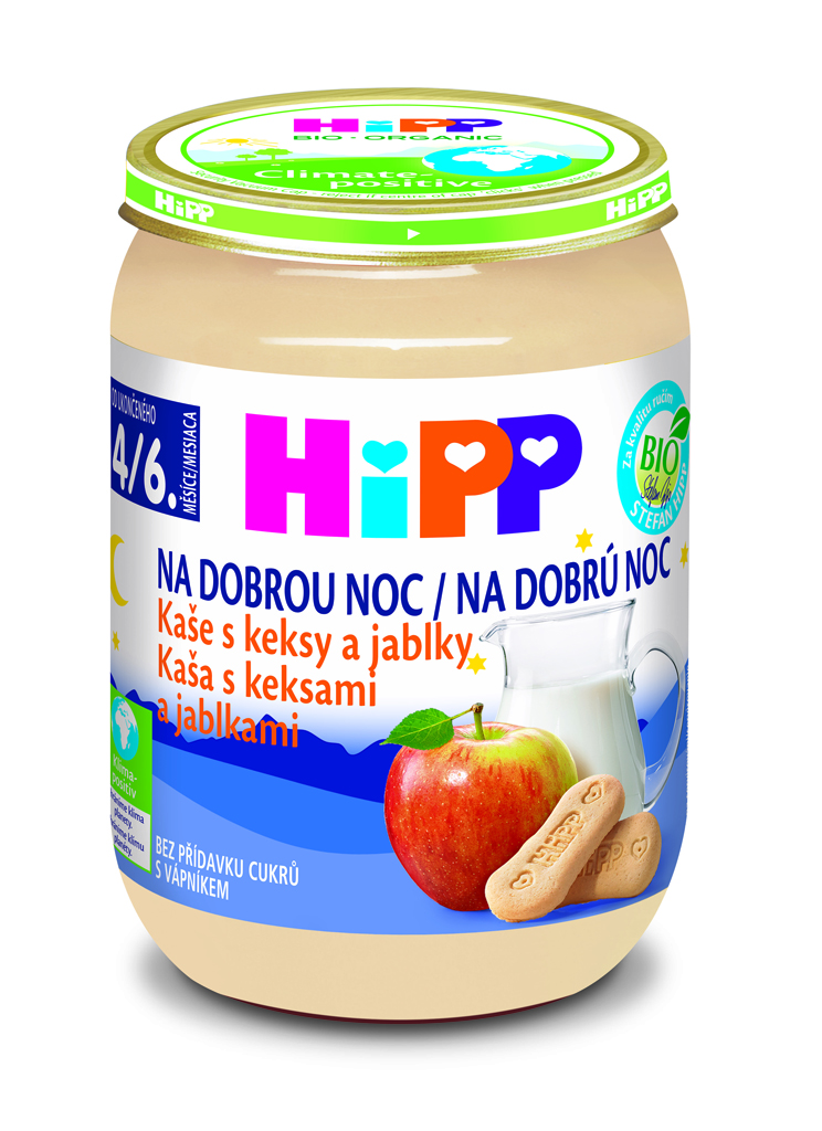 HiPP Kaša mliečna Bio na dobrú noc s keksíkmi a jablkami 190g