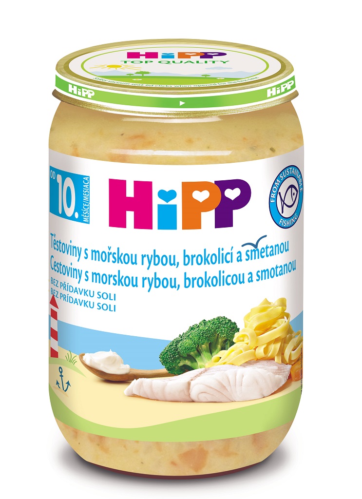 HiPP Cestoviny s morskou rybou, brokolicou a smotanou 220 g, od 10. mesiaca