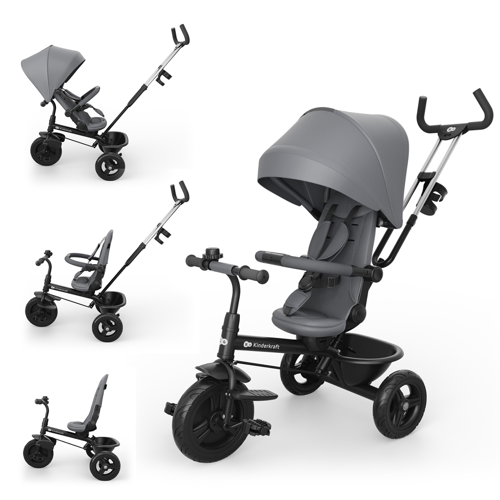 KINDERKRAFT Tříkolka Aston 2 Plus Grey, 9m+