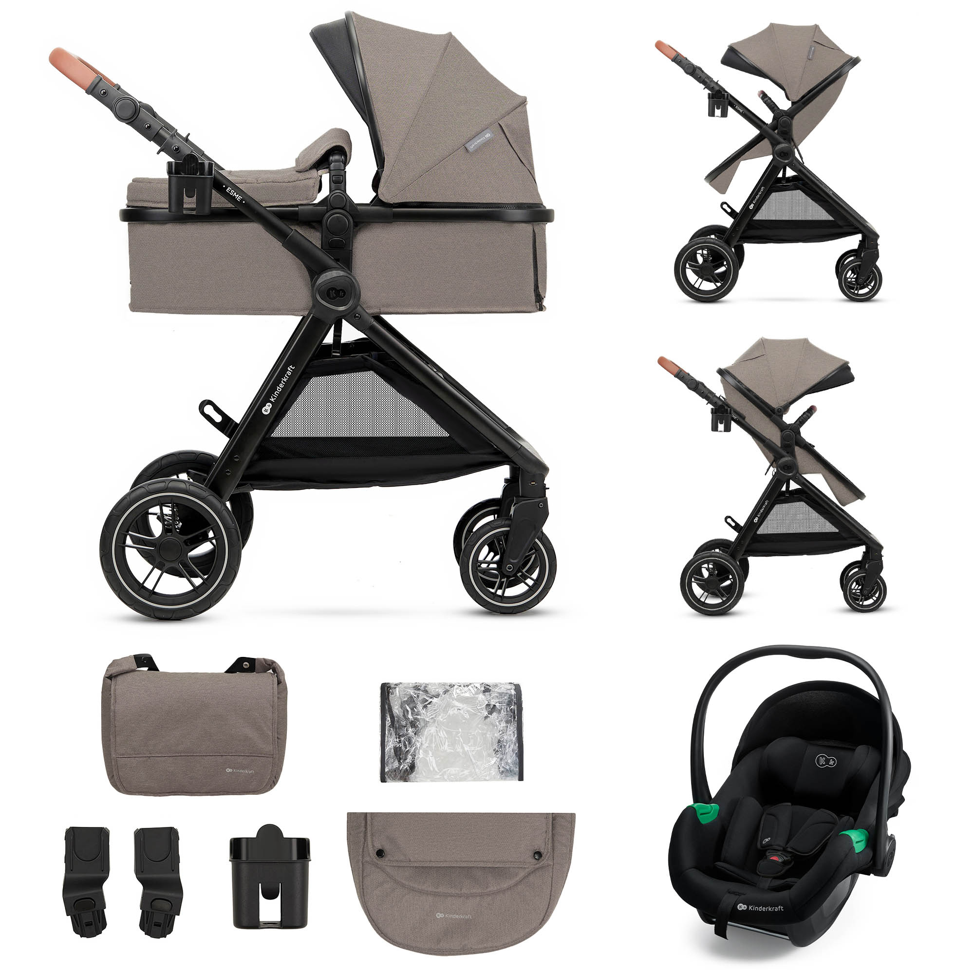KINDERKRAFT Kočárek kombinovaný 3v1 Esme Pro Sand Beige