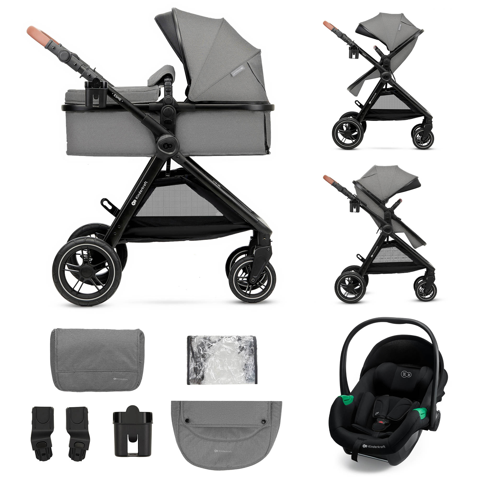 KINDERKRAFT Kočárek kombinovaný 3v1 Esme Pro Moonlight Grey