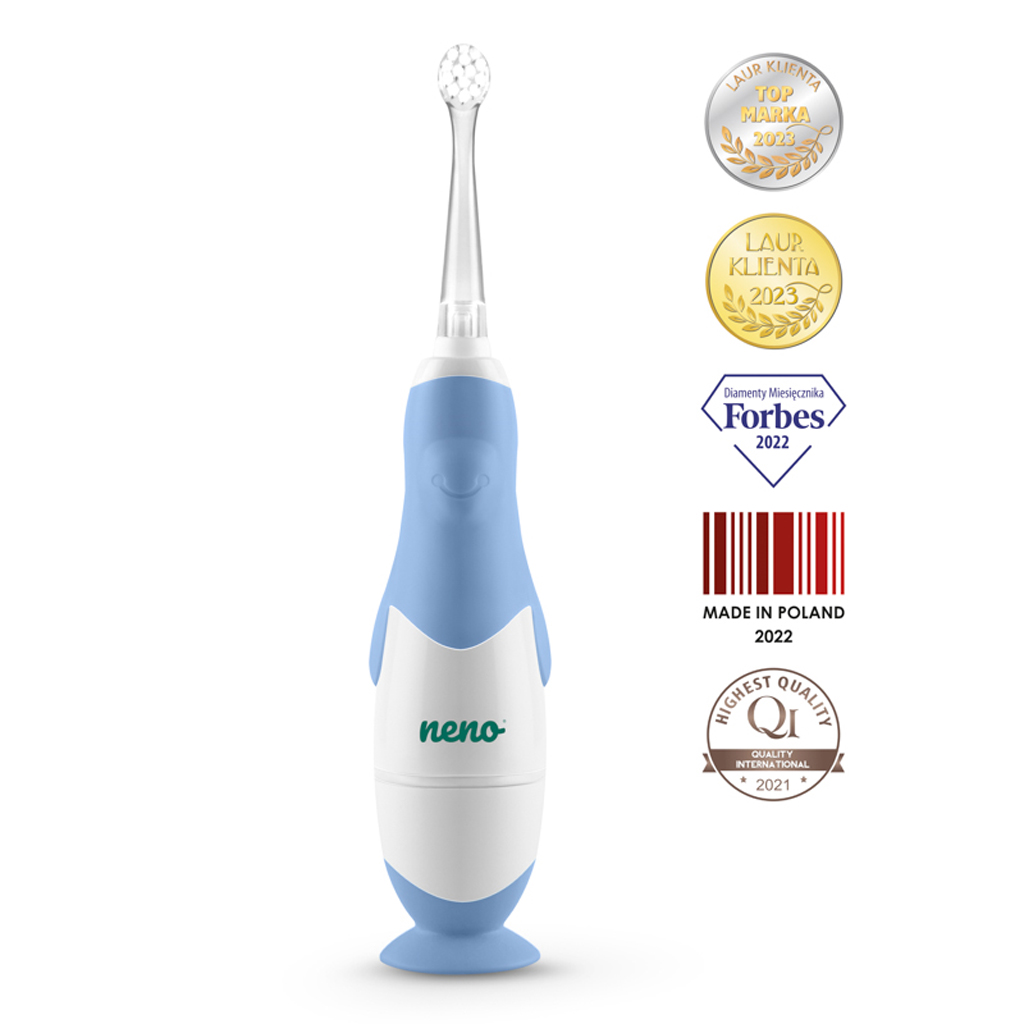 NENO Kartáček zubní Denti Blue elektronický pro děti 3–36 měsíců s LED světlem a 4 nástavci