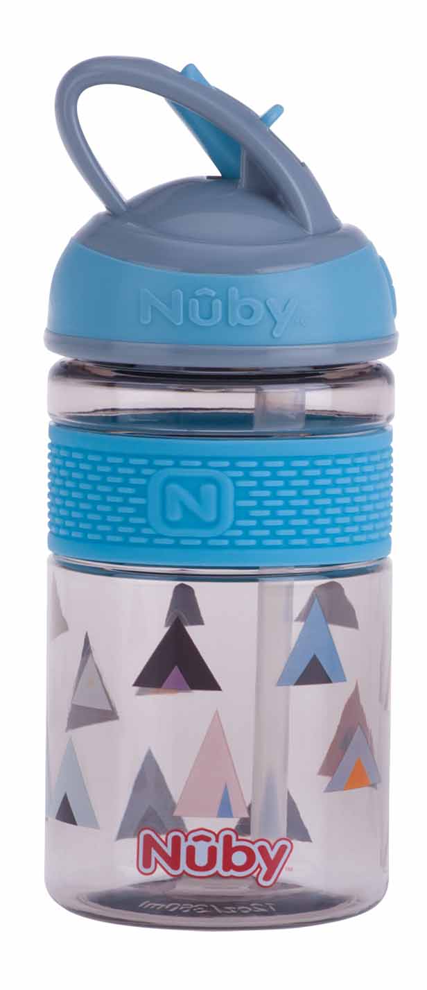 NUBY Fľaša športová 2v1 s tvrdou sklopiteľnou slamkou, 360 ml, modrá, 3+