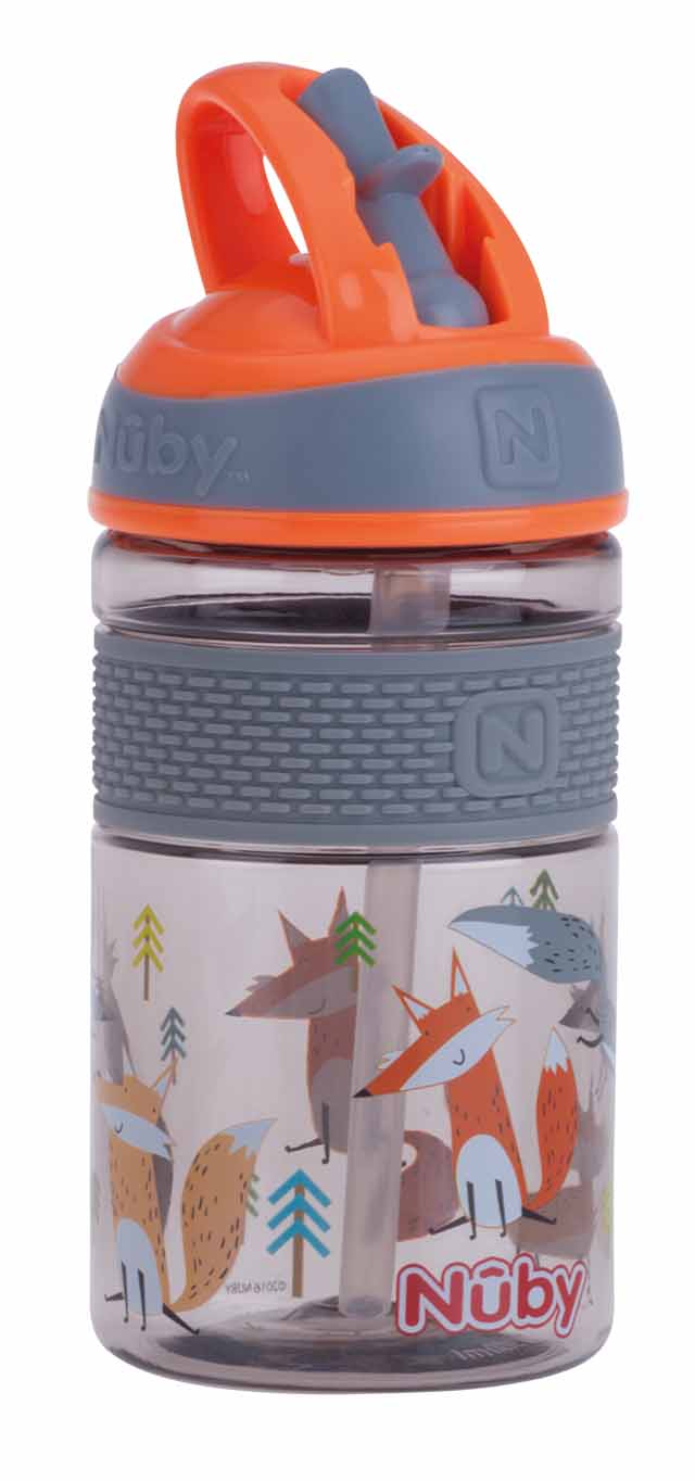 NUBY Fľaša športová 2v1 s tvrdou sklopiteľnou slamkou, 360 ml, oranžová, 3+