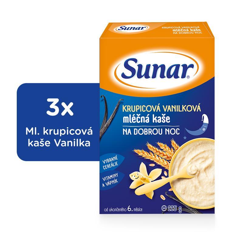 3x SUNAR Kaša mliečna krupicová na dobrú noc vanilková 225 g