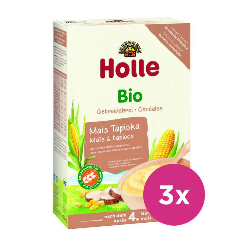 3x HOLLE Kaša nemliečna Bio kukuričná s tapiokou 250 g