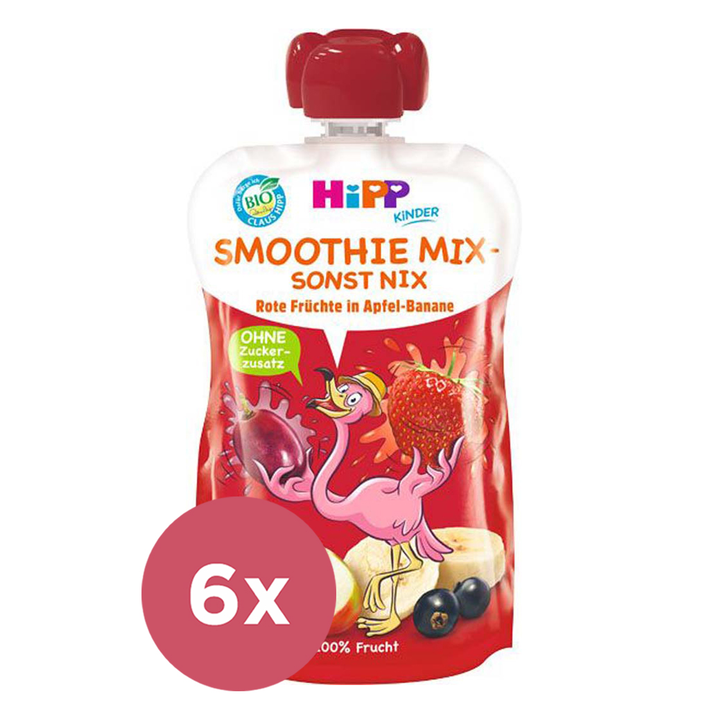 6x HiPP BIO Smoothie Jablko-Banán-Červené ovoce 120 ml