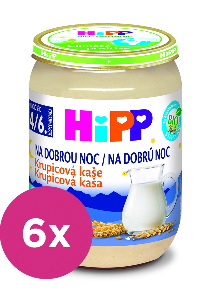 6x HiPP BIO Kaša Mliečna Na dobrú noc krupicová 190 g