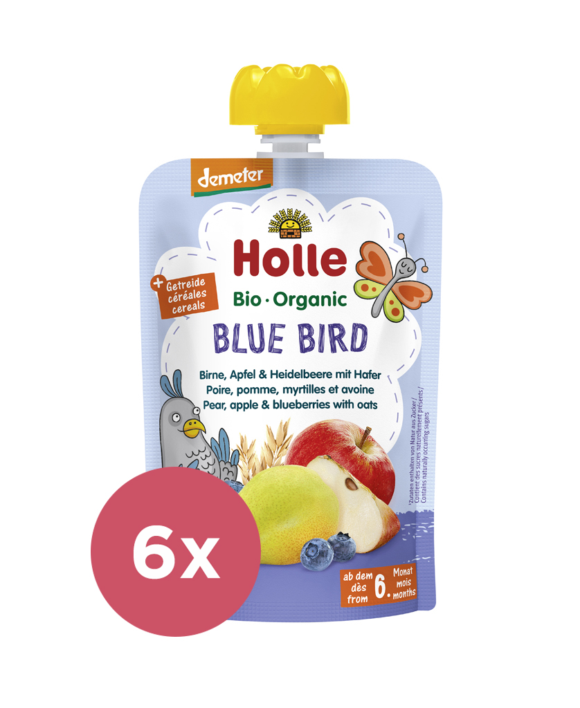 6x HOLLE Blue Bird Bio pyré hruška jablko čučoriedky vločky 100 g (6+)