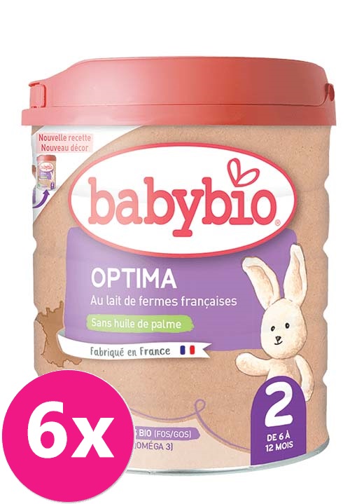 6x BABYBIO OPTIMA 2 dojčenské bio mlieko (800 g)