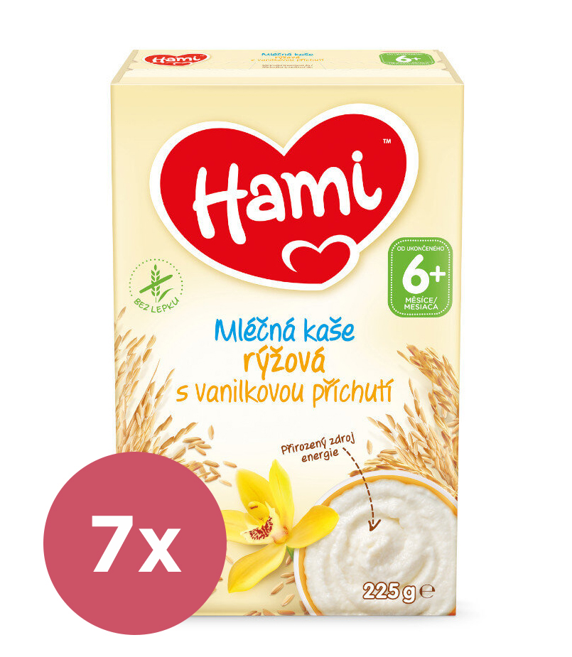 7x HAMI Kaša mliečna ryžová s vanilkovou príchuťou 225g