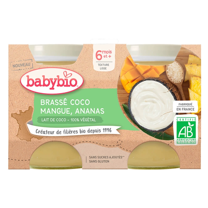 2x BABYBIO Brassé z kokosového mlieka mango ananás 2x130 g