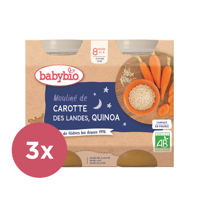 3x BABYBIO Večerné menu mrkvové Mouliné a quinoa 2x 200 g