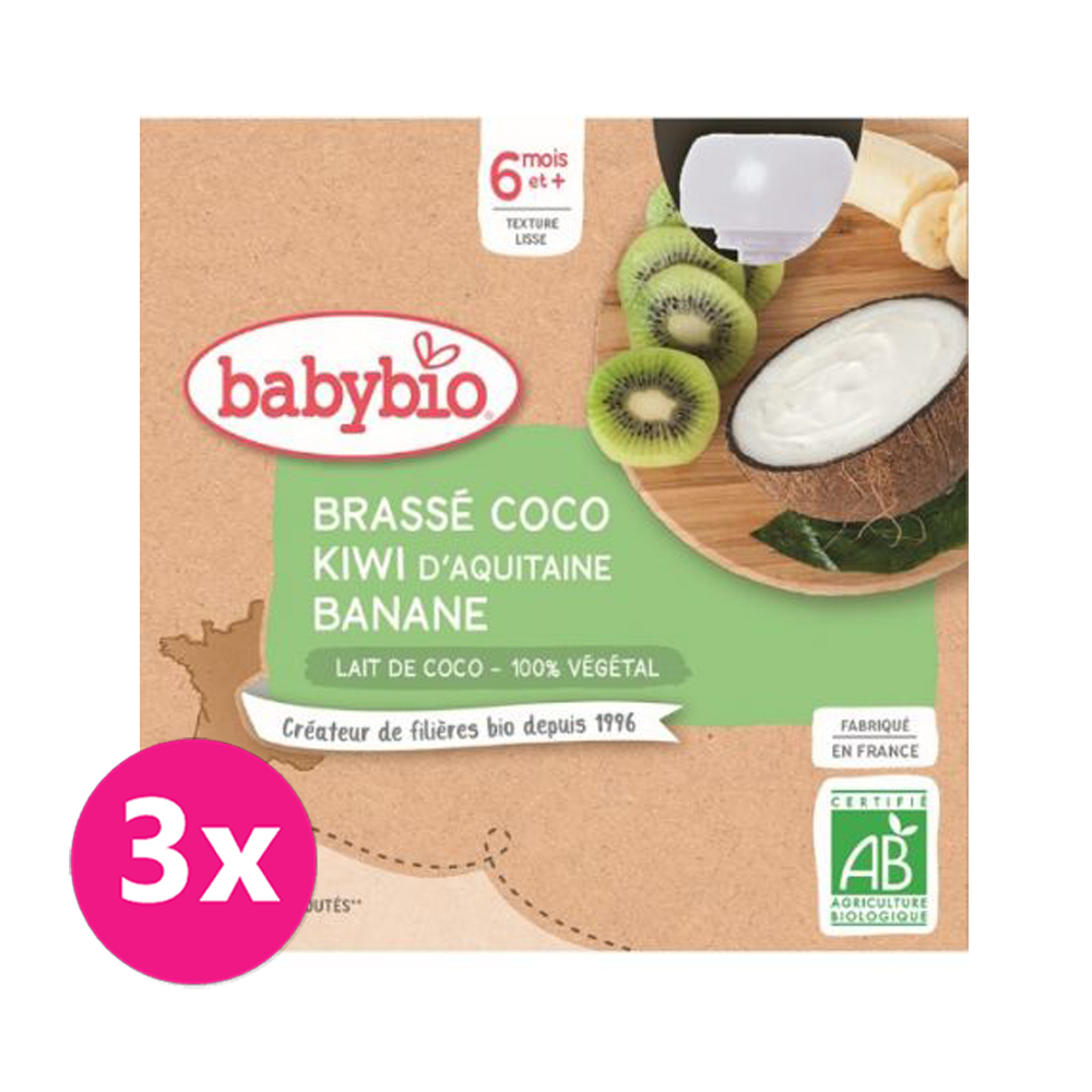 3x BABYBIO Desiata s kokosovým mliekom - kiwi a banán (4x 85 g)