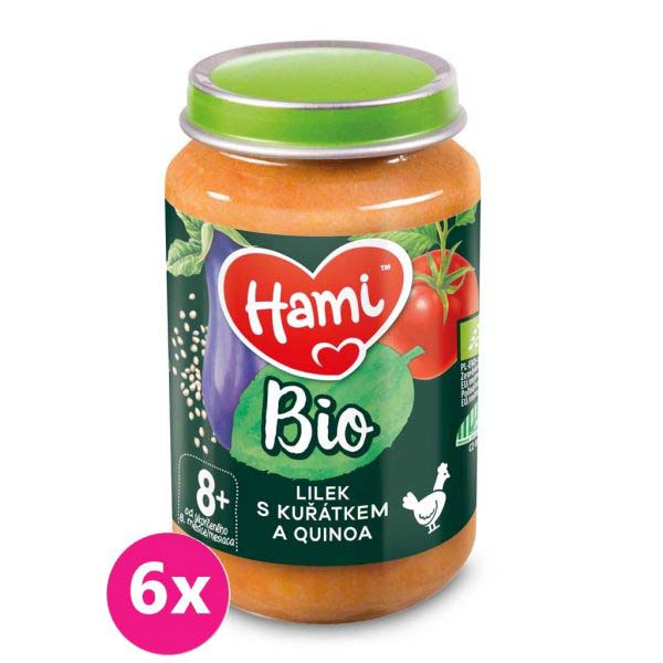 6x HAMI BIO Mäsovo-zeleninový príkrm Baklažán s kuraťom a quinoa 190 g, 8+