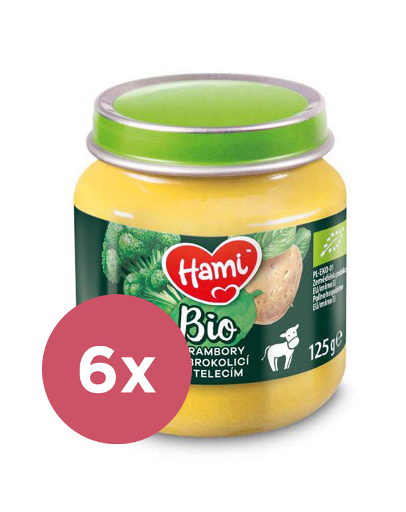 6x HAMI BIO Mäsovo-zeleninový príkrm Zemiaky s brokolicou a teľacím 125 g, 6+