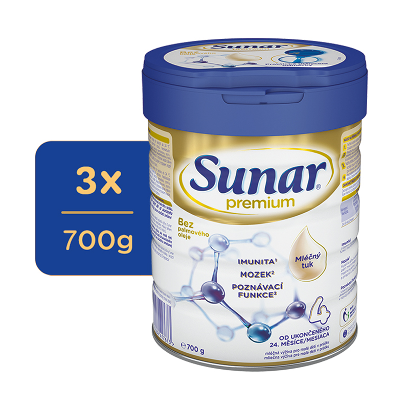 3x SUNAR Premium 4 Mlieko dojčenské 700 g
