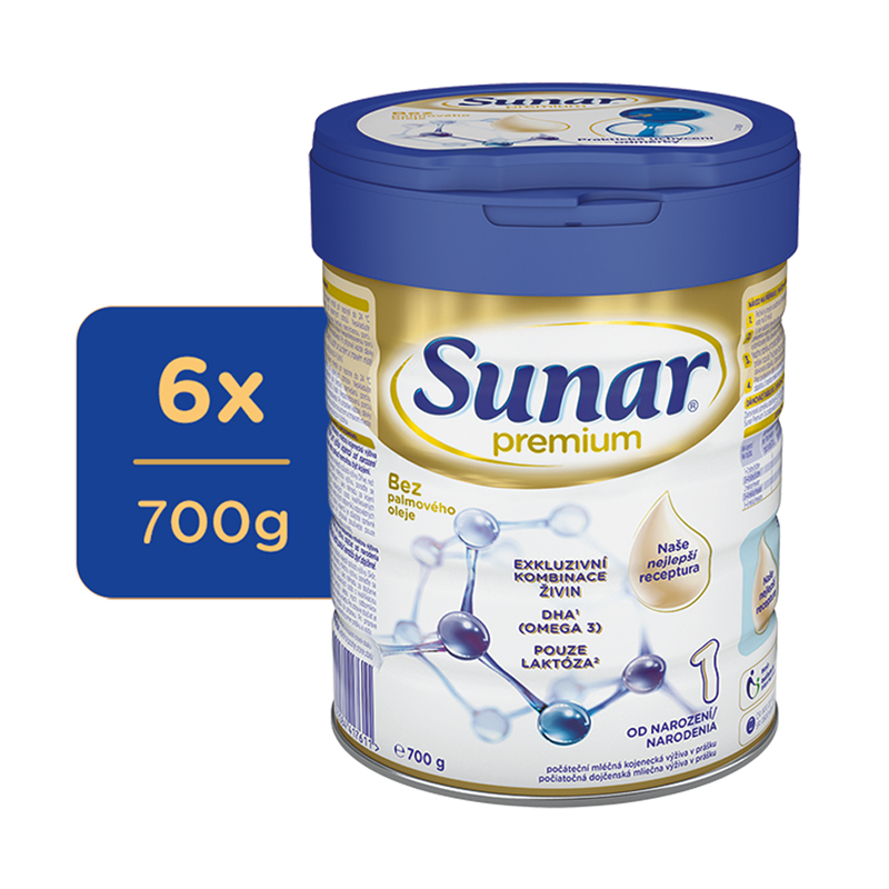 6x SUNAR Premium 1 Mlieko počiatočné 700 g