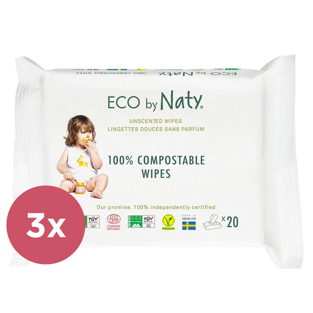 3x ECO BY NATY Sensitive Eco Vlhčené obrúsky cestovné neparfumované 20 ks