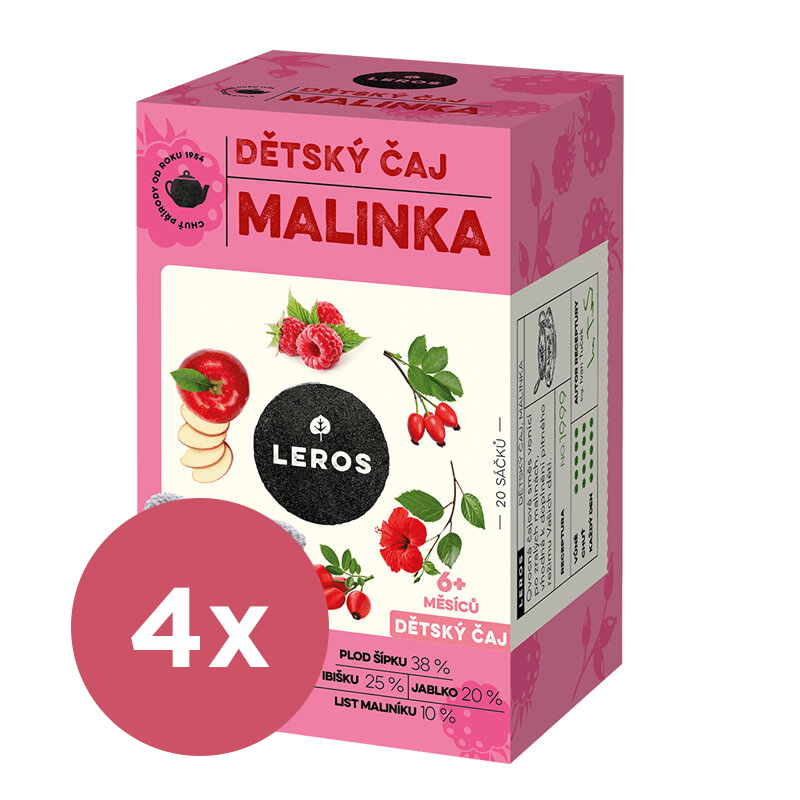 4x LEROS Čaj detský Malinka 20x2g