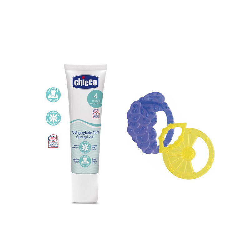 CHICCO Gél zubný upokojujúci/čistiaci 30 ml + Hryzačka Soft Relax 2m+