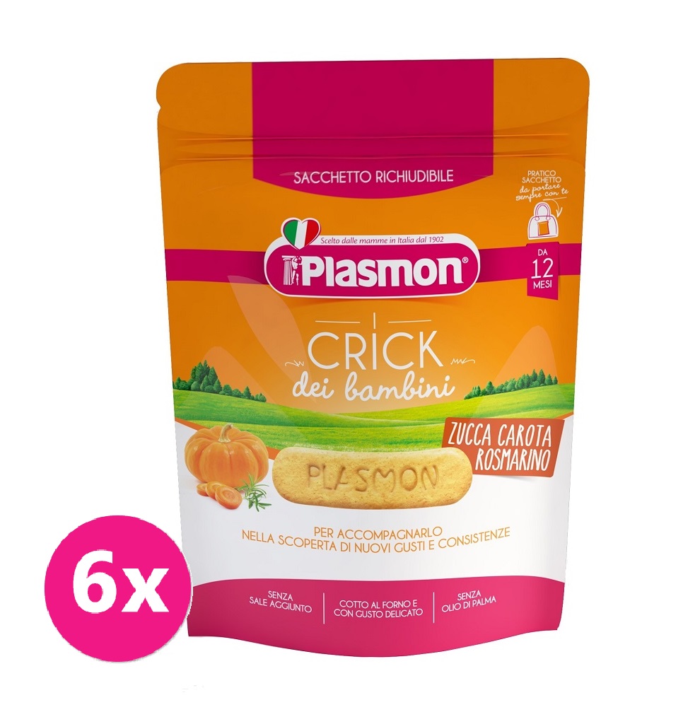 6x PLASMON Sušienky zeleninové Crick tekvica, mrkva a rozmarín 100 g, 12m+