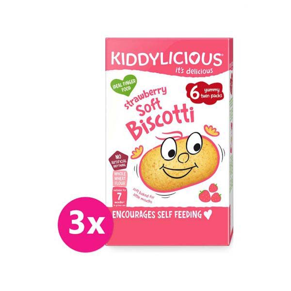 3x KIDDYLICIOUS Mäkké jahodové sušienky
