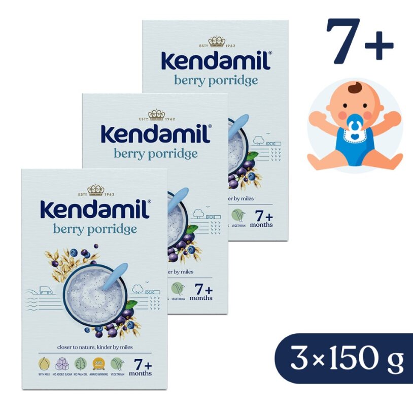 3x KENDAMIL Kaša mliečna s lesným ovocím (150 g), 7m+