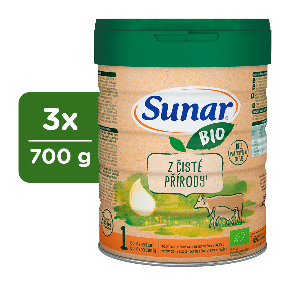 3x SUNAR BIO 1 Mlieko počiatočné, 700g