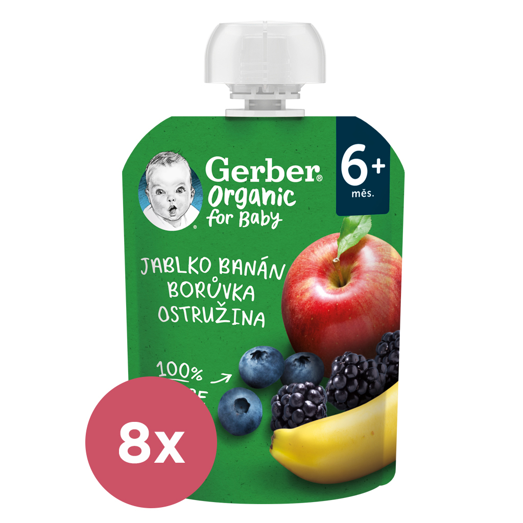 3x GERBER Organic Kapsička jablko, banán, čučoriedka a černica 90 g​