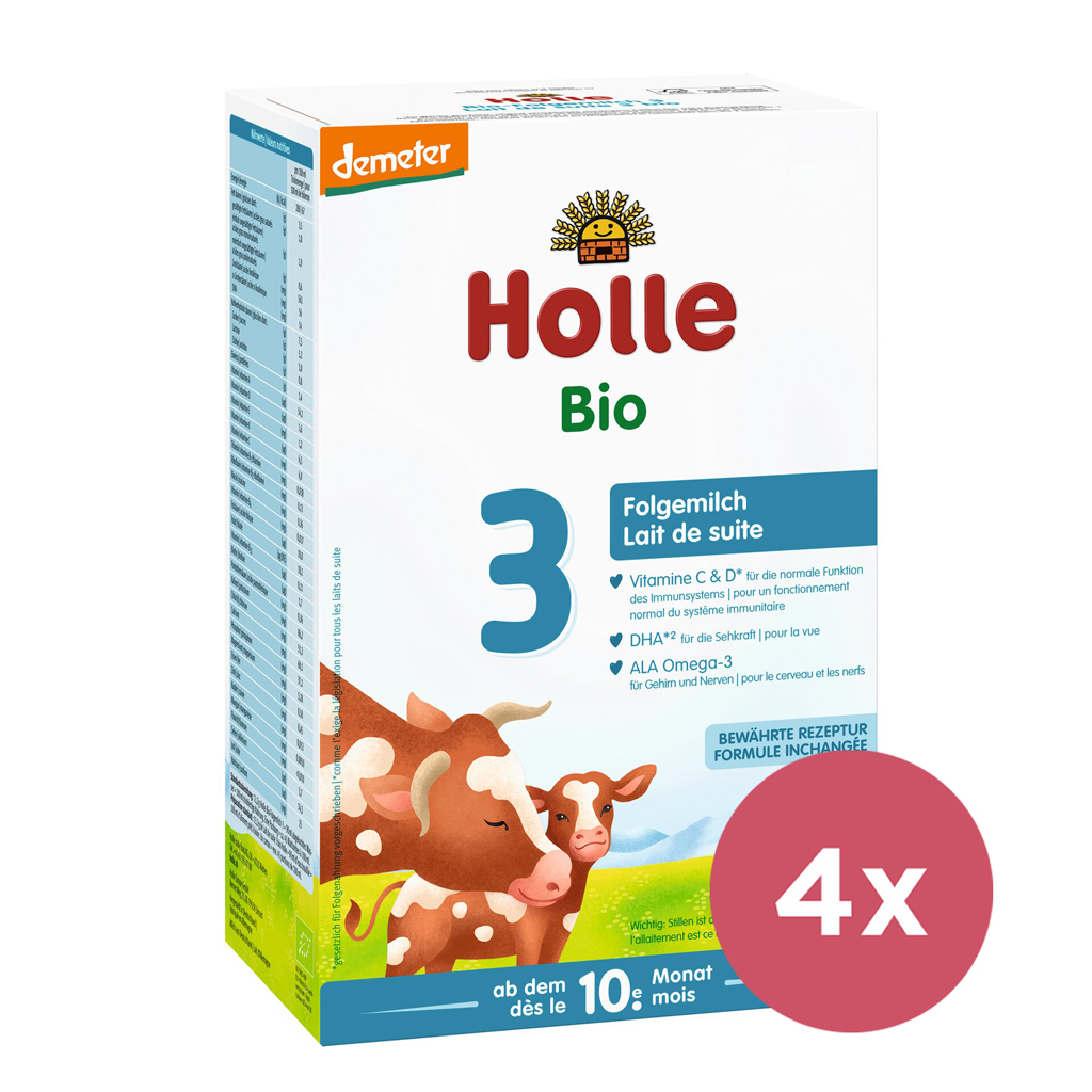 4x HOLLE Mlieko bio následné 3, 10m+ 600 g