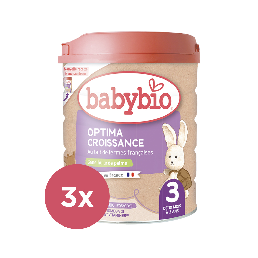3x BABYBIO OPTIMA 3 Croissance dojčenské bio mlieko 800 g
