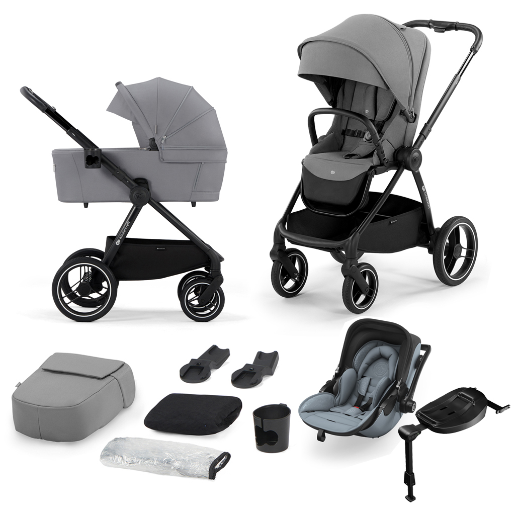 Obrázok KINDERKRAFT SELECT Kočík Nea 2v1 Platinum Grey + KIDDY Evoluna i-size 2 Grey Melange Icy Grey