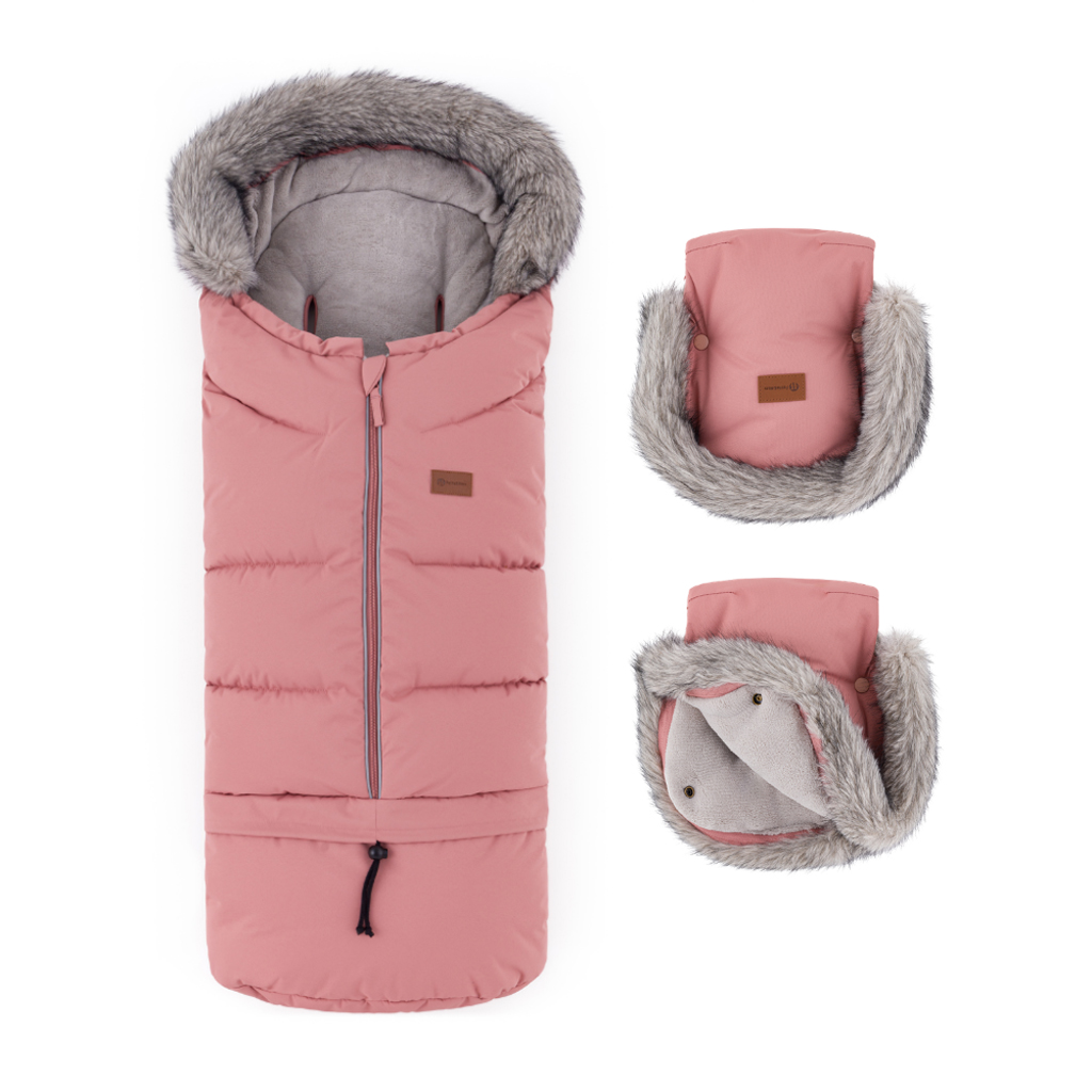 PETITE&MARS Set zimní fusak Arctic 4v1 + rukavice na kočárek Furry Old Rose