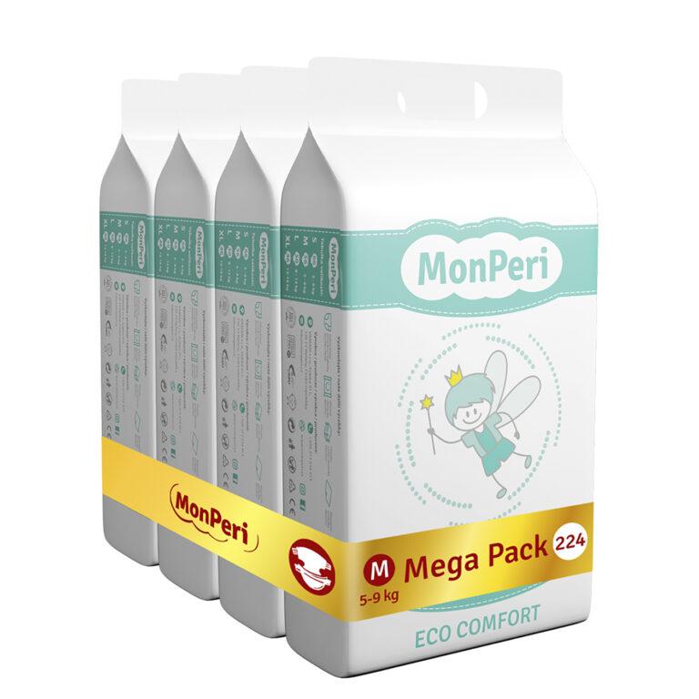 MONPERI Eco Comfort Plienky jednorazové M (5-9 kg) 224 ks - Mega Pack